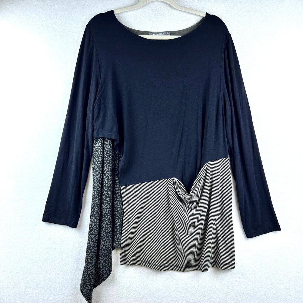 Alembika Asymmetrical Tunic Top Womens 3 US 10-12 Artsy Stretch Lagenlook